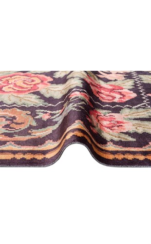 ANTIQUE ATK 02 BLACK  Kolay kullanımlı Kaymaz Karabağ ve Antik Desenlere Sahip Yıkanabilir Makine Halısı