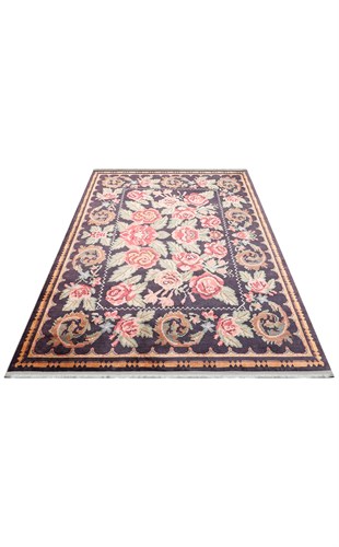 ANTIQUE ATK 02 BLACK  Kolay kullanımlı Kaymaz Karabağ ve Antik Desenlere Sahip Yıkanabilir Makine Halısı