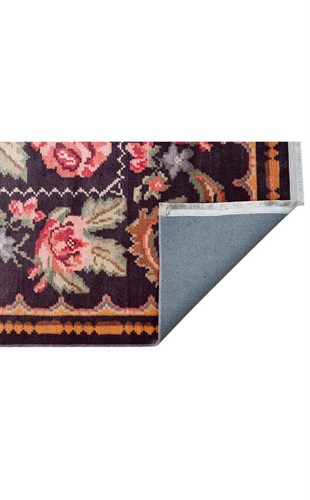 ANTIQUE ATK 02 BLACK  Kolay kullanımlı Kaymaz Karabağ ve Antik Desenlere Sahip Yıkanabilir Makine Halısı