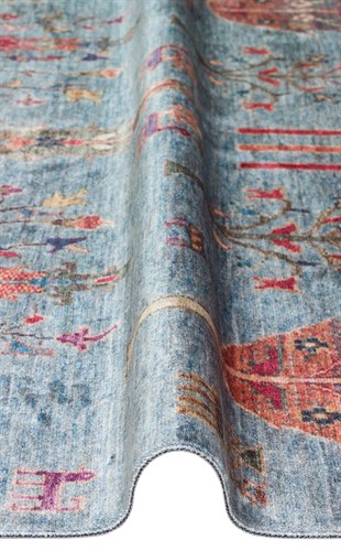 ANTIQUE ATK 09 AQUA  Kolay kullanımlı Kaymaz Karabağ ve Antik Desenlere Sahip Yıkanabilir Makine Halısı