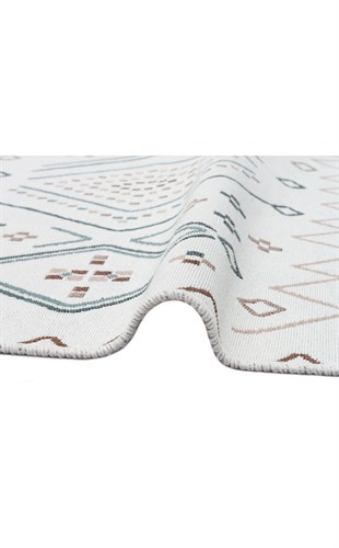 ARYA AR 05 BEIGE BLUE  Yıkanabilir Çift Taraflı Modern Desenli Dokuma Kilim