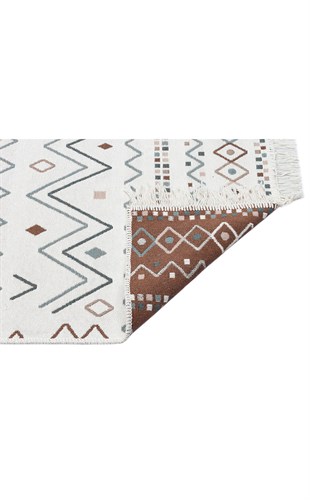 ARYA AR 05 BEIGE BLUE  Yıkanabilir Çift Taraflı Modern Desenli Dokuma Kilim