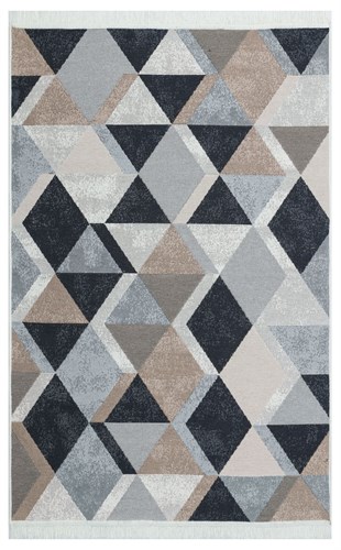 ARYA AR 10 BEIGE BLACK  Yıkanabilir Çift Taraflı Modern Desenli Dokuma Kilim
