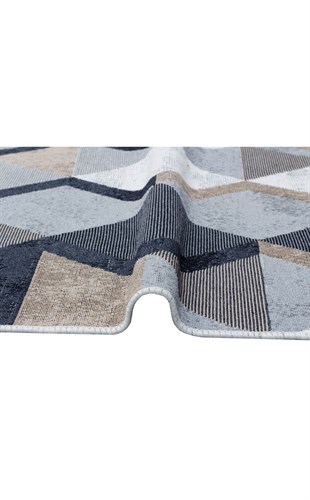 ARYA AR 10 BEIGE BLACK  Yıkanabilir Çift Taraflı Modern Desenli Dokuma Kilim