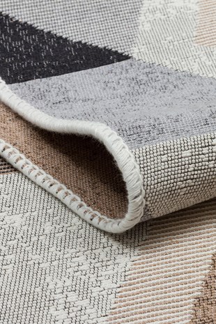 ARYA AR 10 BEIGE BLACK  Yıkanabilir Çift Taraflı Modern Desenli Dokuma Kilim
