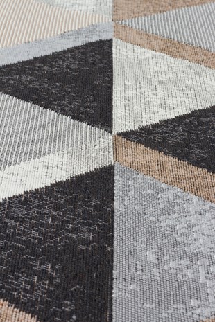 ARYA AR 10 BEIGE BLACK  Yıkanabilir Çift Taraflı Modern Desenli Dokuma Kilim