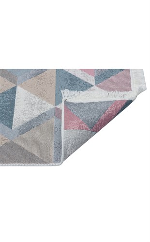 ARYA AR 10 BLUE PINK  Yıkanabilir Çift Taraflı Modern Desenli Dokuma Kilim