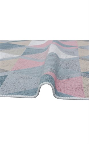 ARYA AR 10 BLUE PINK  Yıkanabilir Çift Taraflı Modern Desenli Dokuma Kilim