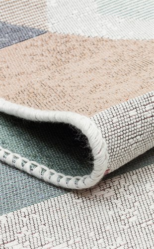 ARYA AR 10 BLUE PINK  Yıkanabilir Çift Taraflı Modern Desenli Dokuma Kilim