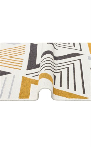 ARYA AR 18 YELLOW GREY  Yıkanabilir Çift Taraflı Modern Desenli Dokuma Kilim