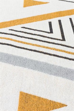 ARYA AR 18 YELLOW GREY  Yıkanabilir Çift Taraflı Modern Desenli Dokuma Kilim
