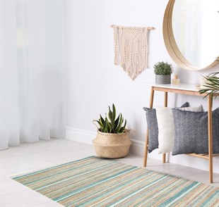 ASOS AS 04 BLUE  Jüt Hasır Görünümlü Hav Toz Vermez Çift Taraflı Yıkanabilir Kilim