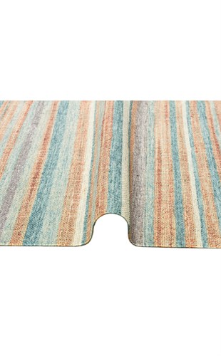 ASOS AS 04 BLUE  Jüt Hasır Görünümlü Hav Toz Vermez Çift Taraflı Yıkanabilir Kilim