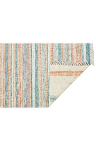 ASOS AS 04 BLUE  Jüt Hasır Görünümlü Hav Toz Vermez Çift Taraflı Yıkanabilir Kilim