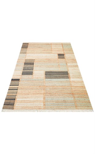 ASOS AS 08 NATURAL GREY  Jüt Hasır Görünümlü Hav Toz Vermeyen Çift Taraflı Kullanılabilen Yıkanabilir Kilimler