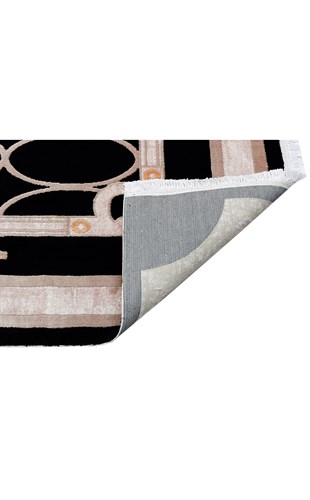 BAROQUE BR 06 BLACK  Art Deco Bordürlü Çerçeveli Yumuşak Dokulu Parlak Dokuma Halı