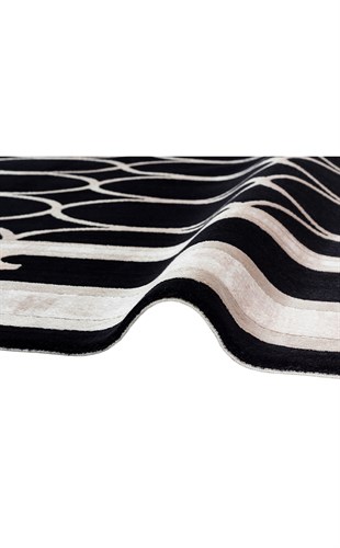 BAROQUE BR 06 BLACK  Art Deco Bordürlü Çerçeveli Yumuşak Dokulu Parlak Dokuma Halı