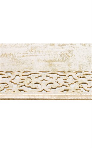 BIANCA BNC 01 CREAM GOLD  Klasik Ve Modern İşleme ve Oymaya Sahip Parlak Bordürlü Suni Deri Halı