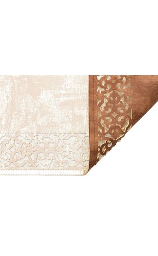 BIANCA BNC 01 CREAM GOLD  Klasik Ve Modern İşleme ve Oymaya Sahip Parlak Bordürlü Suni Deri Halı