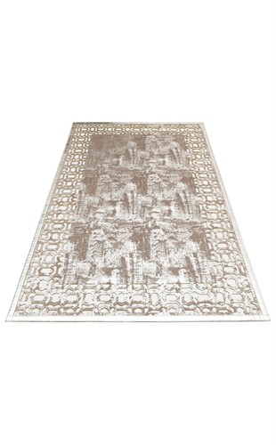 BIANCA BNC 02 GREY SILVER  Klasik Ve Modern İşleme ve Oymaya Sahip Parlak Bordürlü Suni Deri Halı