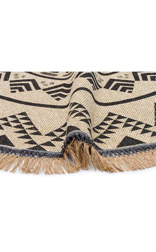 BROOKLYN BRK 08 BLACK  Hasır Görünümlü Kaymaz Renkli Dokuma Modern Kilim