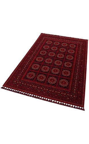 BUHARI BHR 03 RED  Afgan / Yağcıbedir Desenli Hav Toz Vermez Yıkanabilir Kaymaz İnce Dokuma Halı