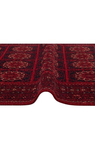 BUHARI BHR 03 RED  Afgan / Yağcıbedir Desenli Hav Toz Vermez Yıkanabilir Kaymaz İnce Dokuma Halı