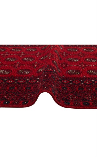 BUHARI BHR 04 RED  Afgan / Yağcıbedir Desenli Hav Toz Vermez Yıkanabilir Kaymaz İnce Dokuma Halı