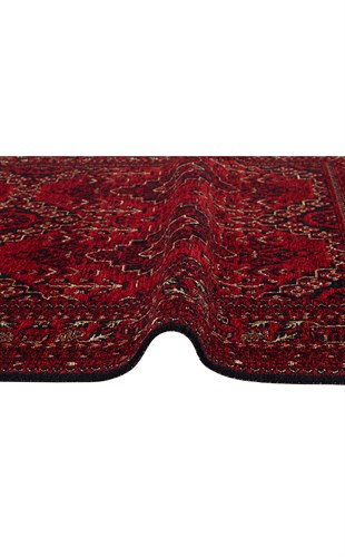 BUHARI BHR 05 RED  Afgan / Yağcıbedir Desenli Hav Toz Vermez Yıkanabilir Kaymaz İnce Dokuma Halı