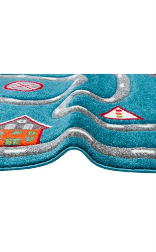 EKO KIDS KDS 19 BLUE GREY  Hav Toz Vermez Çocuk Halısı