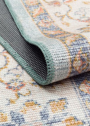 ELISTA VINTAGE ELS 203 BLUE BEIGE  Vintage Tasarımlı Yumuşak Bukle Dokuma Kaymaz Tabanlı Yıkanabilir Modern Halı