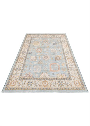 ELISTA VINTAGE ELS 203 BLUE BEIGE  Vintage Tasarımlı Yumuşak Bukle Dokuma Kaymaz Tabanlı Yıkanabilir Modern Halı