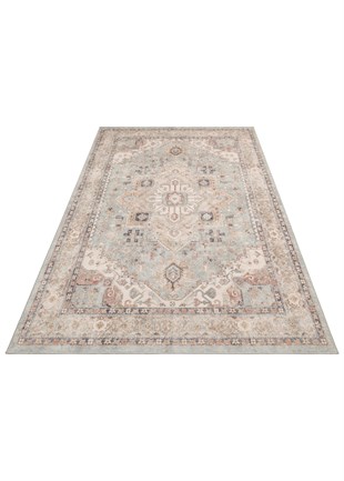ELISTA VINTAGE ELS 204 BLUE BEIGE  Vintage Tasarımlı Yumuşak Bukle Dokuma Kaymaz Tabanlı Yıkanabilir Modern Halı
