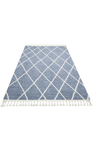 ETNA ETN 02 BLUE CREAM  Hav Toz Vermez Örgü Dokulu Modern Bukleli Makine Halısı