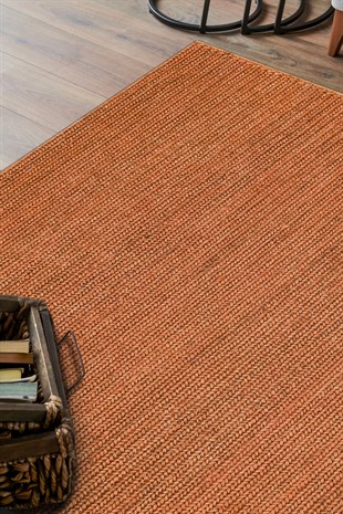FINE CHOTI FINE RUST  El Dokuma Naturel Jüt Hasır Halı