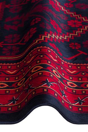 HERAT HER 01 NAVY  Afgan Desenli Viskon Sıkı Dokuma Kaymaz Tabanlı İnce Makine Halısı