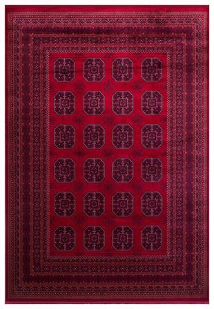 HERAT HER 02 RED  Afgan Desenli Viskon Sıkı Dokuma Kaymaz Tabanlı İnce Makine Halısı