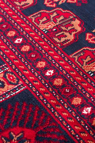 HERAT HER 03 NAVY  Afgan Desenli Viskon Sıkı Dokuma Kaymaz Tabanlı İnce Makine Halısı