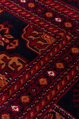 HERAT HER 03 NAVY  Afgan Desenli Viskon Sıkı Dokuma Kaymaz Tabanlı İnce Makine Halısı