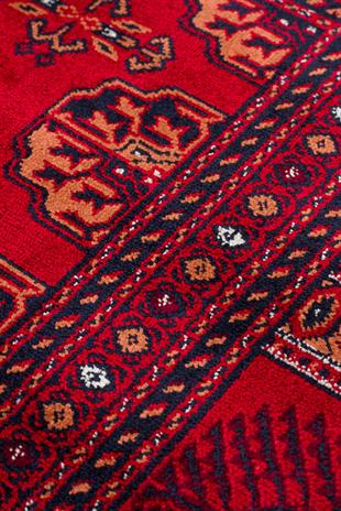 HERAT HER 03 RED  Afgan Desenli Viskon Sıkı Dokuma Kaymaz Tabanlı İnce Makine Halısı