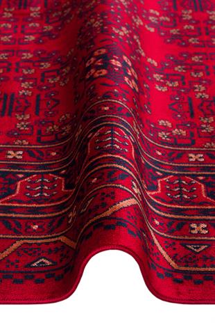 HERAT HER 04 RED  Afgan Desenli Viskon Sıkı Dokuma Kaymaz Tabanlı İnce Makine Halısı