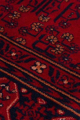 HERAT HER 04 RED  Afgan Desenli Viskon Sıkı Dokuma Kaymaz Tabanlı İnce Makine Halısı