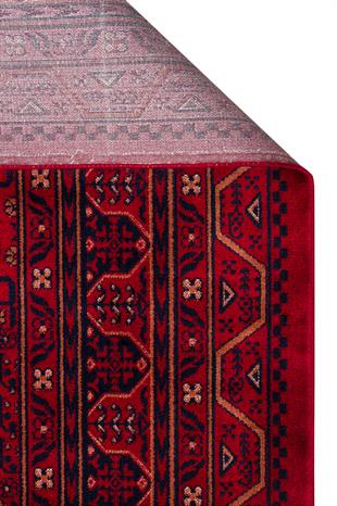 HERAT HER 04 RED  Afgan Desenli Viskon Sıkı Dokuma Kaymaz Tabanlı İnce Makine Halısı