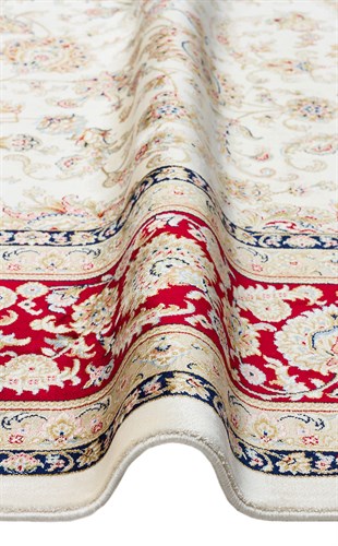 ISFAHAN ISF 03 CREAM RED  Klasik Desenli Yüksek Kalite Sık Dokuma Makine Halısı