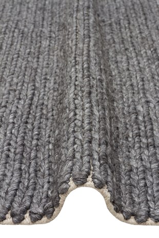 JADE BASKETWEAVE ANTRASIT  Naturel Kazak Örgü Desenli El Dokuma Örgü Halı