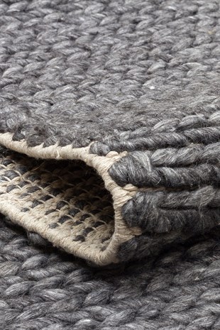 JADE BASKETWEAVE ANTRASIT  Naturel Kazak Örgü Desenli El Dokuma Örgü Halı
