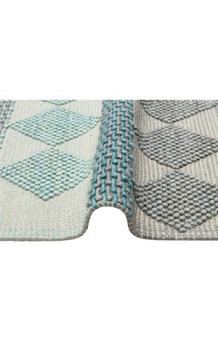 JADE JD 01 BLUE  Naturel Kazak Örgü Desenli El Dokuma Örgü Halı