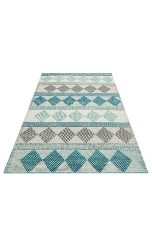 JADE JD 01 BLUE  Naturel Kazak Örgü Desenli El Dokuma Örgü Halı