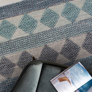 JADE JD 01 BLUE  Naturel Kazak Örgü Desenli El Dokuma Örgü Halı