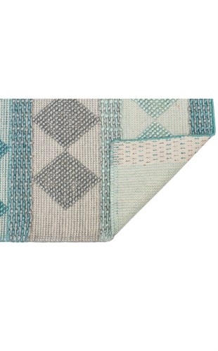 JADE JD 01 BLUE  Naturel Kazak Örgü Desenli El Dokuma Örgü Halı